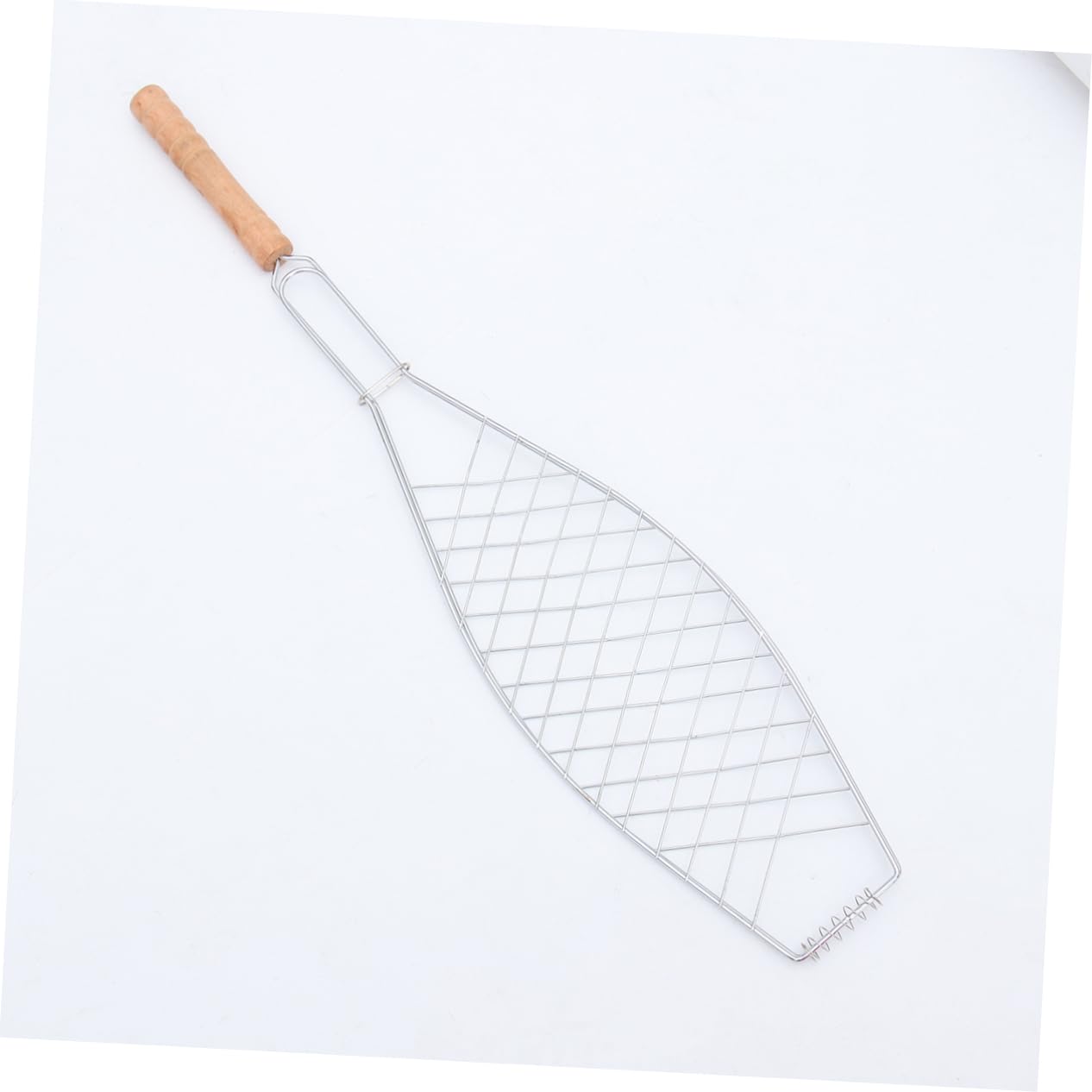 Clip per Griglia da Barbecue in Ferro Manico in Legno, 4 Pezzi | Rivestimento Antiaderente, per Pesce e Costine, Uso Outdoor e Campeggio