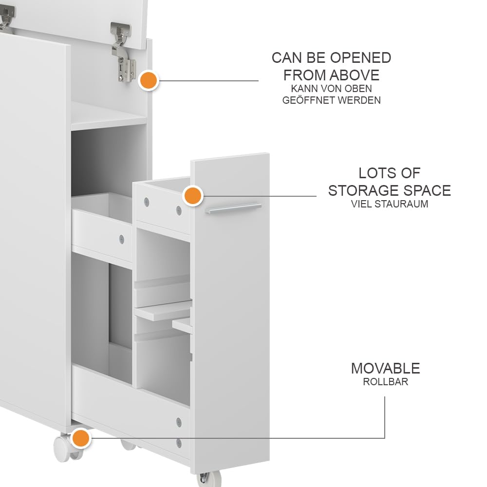 Vicco Armoire de Toilette Niva, Blanc, 18x71.3cm | avec compartiment extensible, pour un rangement peu encombrant au-dessus des toilettes