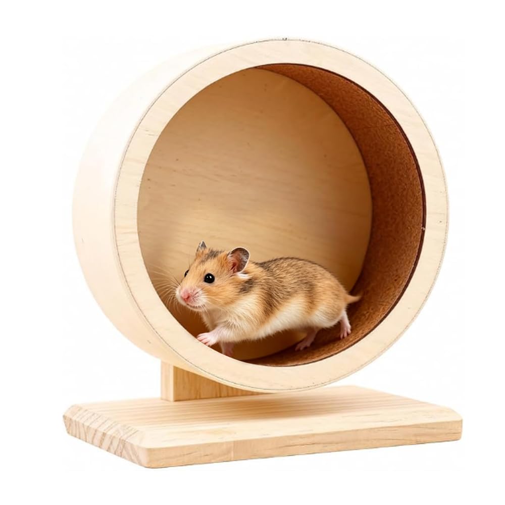 LUFEIS Wooden Hamster Wheel, Silent Hamster Wheel for Rest and Exercise, Non-Slip Small Pets Exercise Wheel for Syrian Hamsters, Gerbils, Dwarf (Ø 15 cm)