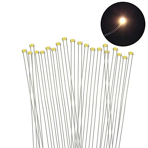 Evemodel 20Stk. SMD LED 0402 Vorgelötete Mikrolitzenleiter Modellbau Dekor Minigarten Puppemhaus Diycraft (warm weiß) Cover