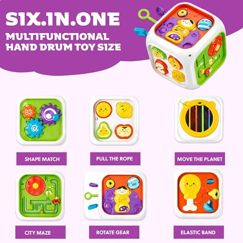 Image of ToyTastic Baby Activity Cube Toy, 6-in-1 Montessori Learning Cube for Toddlers, Sensory Busy Board with Gears, Beads, Shape Sorter & Educational Developmental Toy for Infants 12+ Months