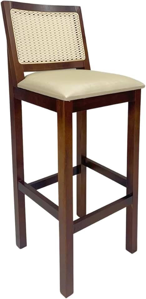 Banqueta Alta de Madeira com Encosto Madrid - Imbuia (Assento Pérola)