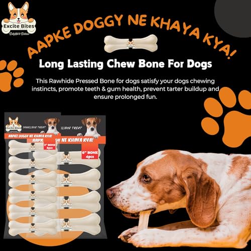 Image of EXCITE BITES Pressed Rawhide Bones for Dog Treats | Dog Calcium Bone Dog Chewing Needs | 3Inch & 6Inch Calcium Bone Treat for Dogs | Combo Offer(3 inch-6Pcs) & (6 inch-4Pcs), 650g (Pack of 2)