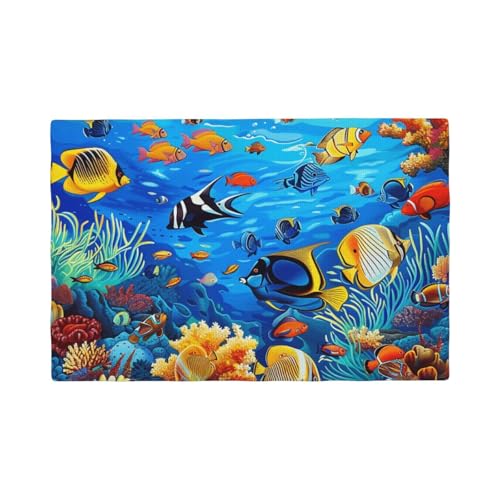 Sets de table imitation lin antidérapants 45x30 cm motifs poissons corail x6 - 2