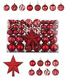 NEFLSI 101 Stück Weihnachtskugeln,Christbaumkugeln Weihnachtskugeln Rot aus Kunststoff Weihnachtsbaumschmuck Weihnachtsbaum Deko Baumschmuck für Weihnachtsbaum Christbaumschmuck Hochzeitsdekoration