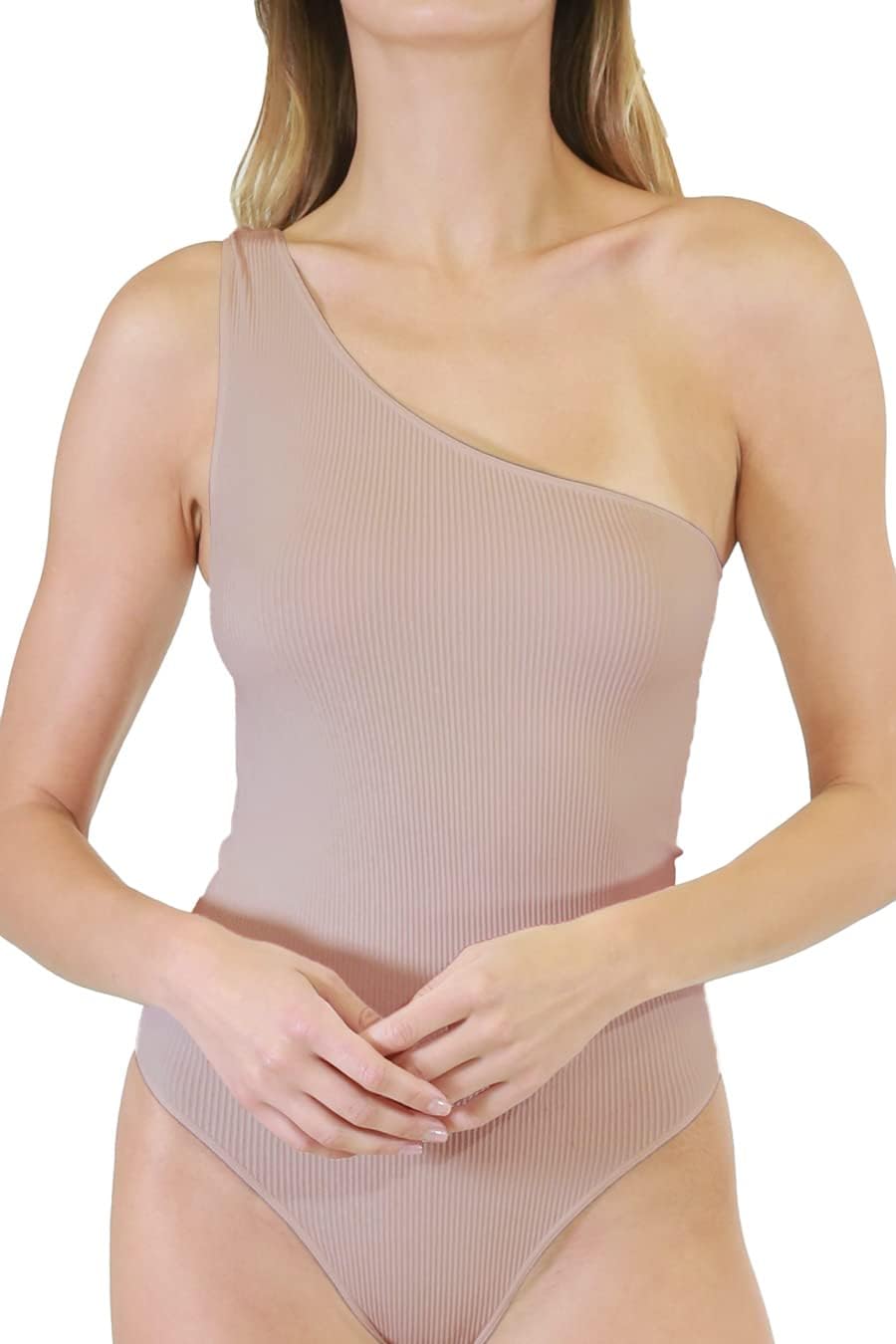 NIKIBIKI Women Seamless Ribbed One Shoulder Bodysuit, Made in U.S.A, One Size