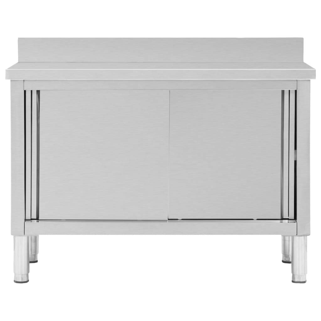 KOIECETA Armario de trabajo con puertas correderas 120 x 50 x (95-97) cm mesa de trabajo Encimera de acero inoxidable Gabinete gastro Armario de puerta corredera de acero inoxidable