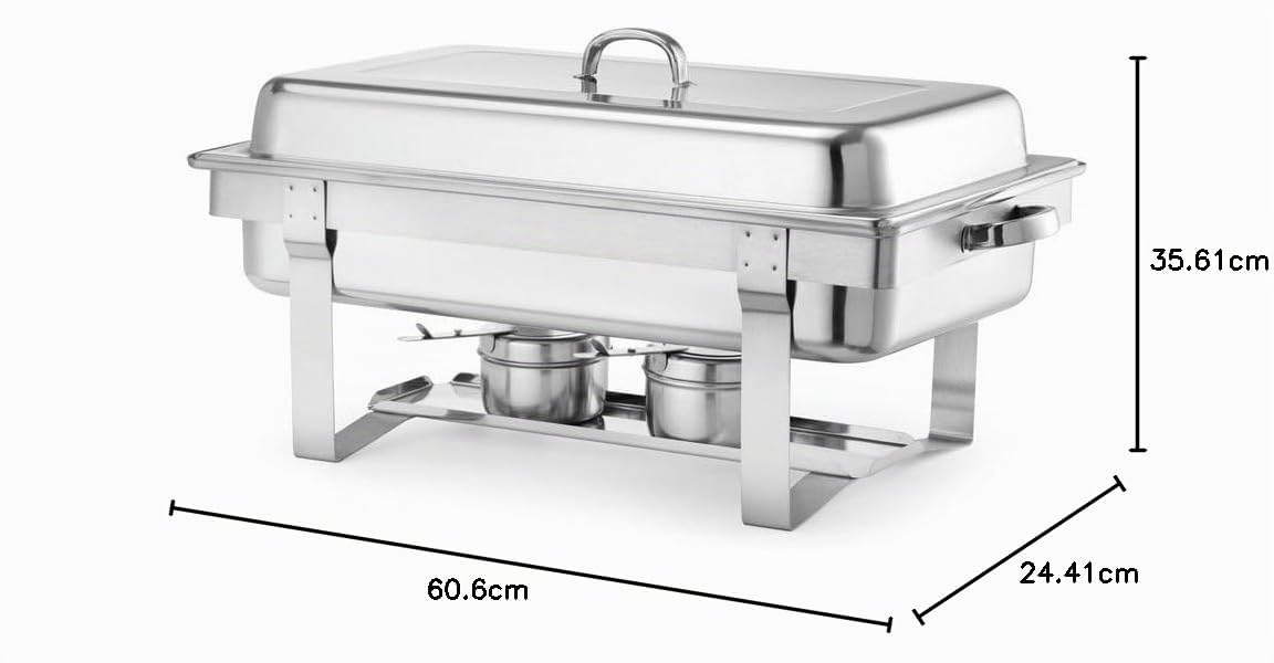 HENDI Chafing Dish, Gastronorm, mit Zwei Brennpastenbehältern und einem Behälter 65 mm, geeignet für Gastronormbehälter bis zu 100 mm tief, GN 1/1, 9L, 585x385x(H) 315mm, Edelstahl 18/0