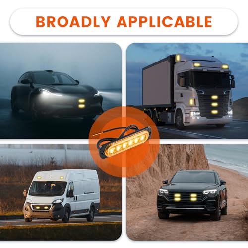 Pmqs 4 Stück 6 LED Frontblitzer, Frontblitzer Orange 12V/24V, Blinklicht Stroboskop Warnlicht, Led Warnleuchte für Truck Traktor LKW Auto Emergency Gabelstapler