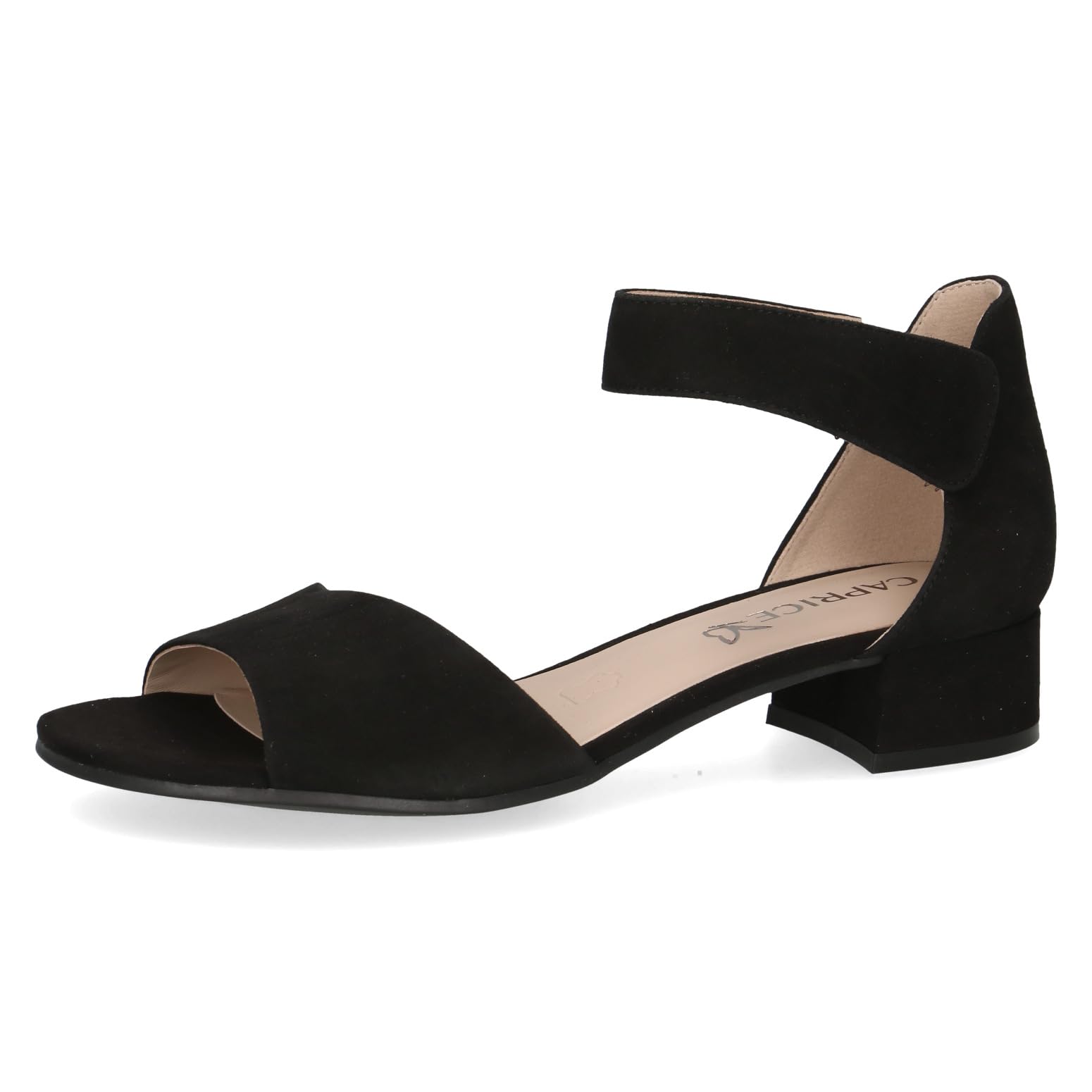 CAPRICE Women Sandals with Heel Leather Straps, Black (Black Suede), 6 UK