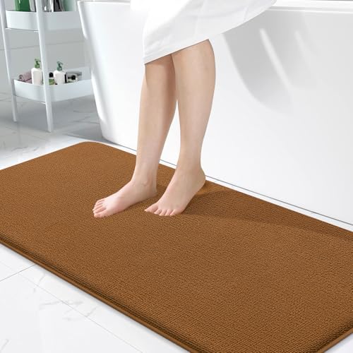 Image of OLANLY Thick Memory Foam Bathroom Runner Rugs 47x24, Extra Soft Absorbent Long Bath Rug, Quick Dry Bath Mats, Non-Slip, Machine Washable Mat for Bathroom, Tub and Shower, Home Decor Accessories, Ochre