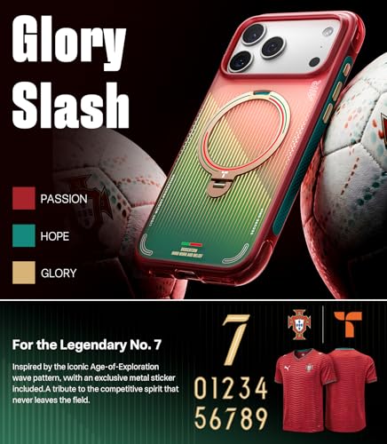 Image of TORRAS World Cup Inspired, Official Portuguese Football Federation Limited Edition, Ostand Q3 Air for iPhone 17 Pro Max Case, 360 Magnetic Stand, Fit for MagSafe, Mil-Grade Drop Tested, Glory Slash
