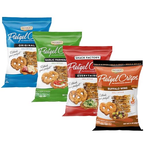 Snyders Pretzel Crisps Variety Pack - Everything Original Garlic Parmesan Buffalo Wing - 85g Each - Crunchy and Flavorful Snacks