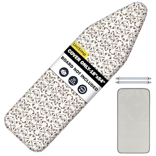Image of Ironing Board Cover and Pad 18 inchx54 inch Extra Thick Natural Cotton, Scorch and Stain Resistant Iron Board Cover,Extra Large Iron Board Cover with Fasteners Heavy Duty Heatproof Elastic Edge Taupe