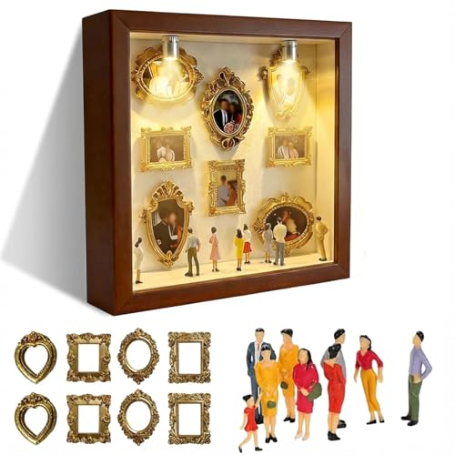 Mini Museum DIY, Kreatives Mini Figuren Menschen Museum mit Lichtern, Miniatur Bilderrahmen Silhouette Box, Shadow Box Frame Kit, Feiern Sie Ihre Einzigartigen Erinnerungen mit Stil (a)
