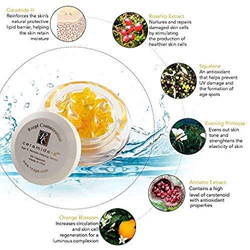 3 Packs Of Rozge Ceramide-C Facial Wrinkle Reducer Serum With Vitamins C And E - 3 X 60 Capsules Of Age Defying Antioxidant - Simple And Natural Rejuvenating Repair To Reduce Deep Wrinkles #TOP6