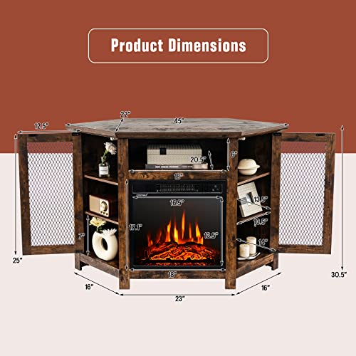 Tangkula 45 Inches Tv Stand With Fireplace Insert, Electric Fireplace Entertainment Center With Adjustable Shelves, 3 Brightness, Overheat Protection, Fit Tvs Up To 50 Inches (Rustic Brown) #TOP2