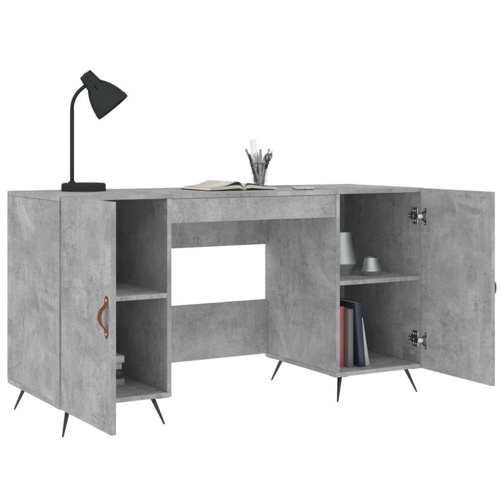 Scrivania grigio cemento, 140 x 50 x 75 cm, in legno con 4 scomparti, scrivania da ufficio per casa, studio, computer, laptop e ordine in piccoli spazi