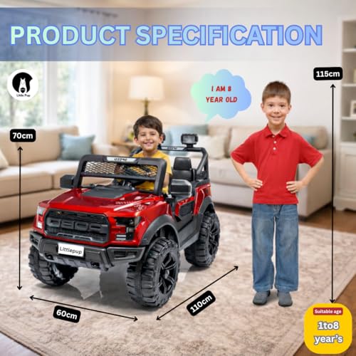 Image of LITTLE PUP POBO Battery Car for Kids | Battery Operated car | Electric Car for 1 to 7 Years | Electric Ride on | Dual Control Mode | Led Lights with Seat Belts | Mp3 /USB /Music.(Dark Red)