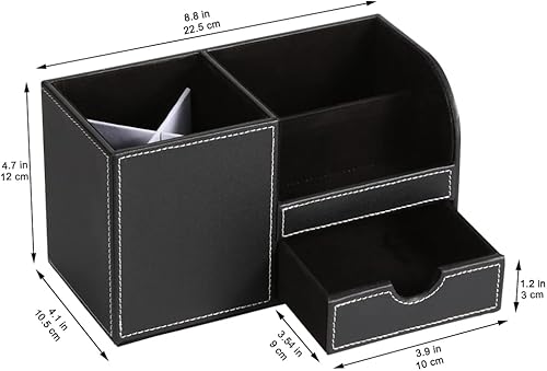 Miniatura 2 de KINGFOM - Organizador de escritorio multifunción de piel con estructura de madera, para guardar bolígrafos, lápices, teléfonos celulares, tarjetas