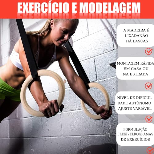 Argola de Ginástica Olímpicã, Kit Argolas de Suspensão Olímpicãs Madeira, Argola Olimpicã de Suspens