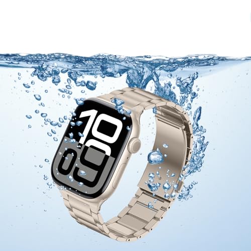 Image of Anlinser Metal Bands Compatible with Apple Watch Band 42mm 41mm 40mm 38mm for Women Men, Stainless Steel Business Strap for iWatch SE Series 11 10 9 8 7 6-1 (Starlight)