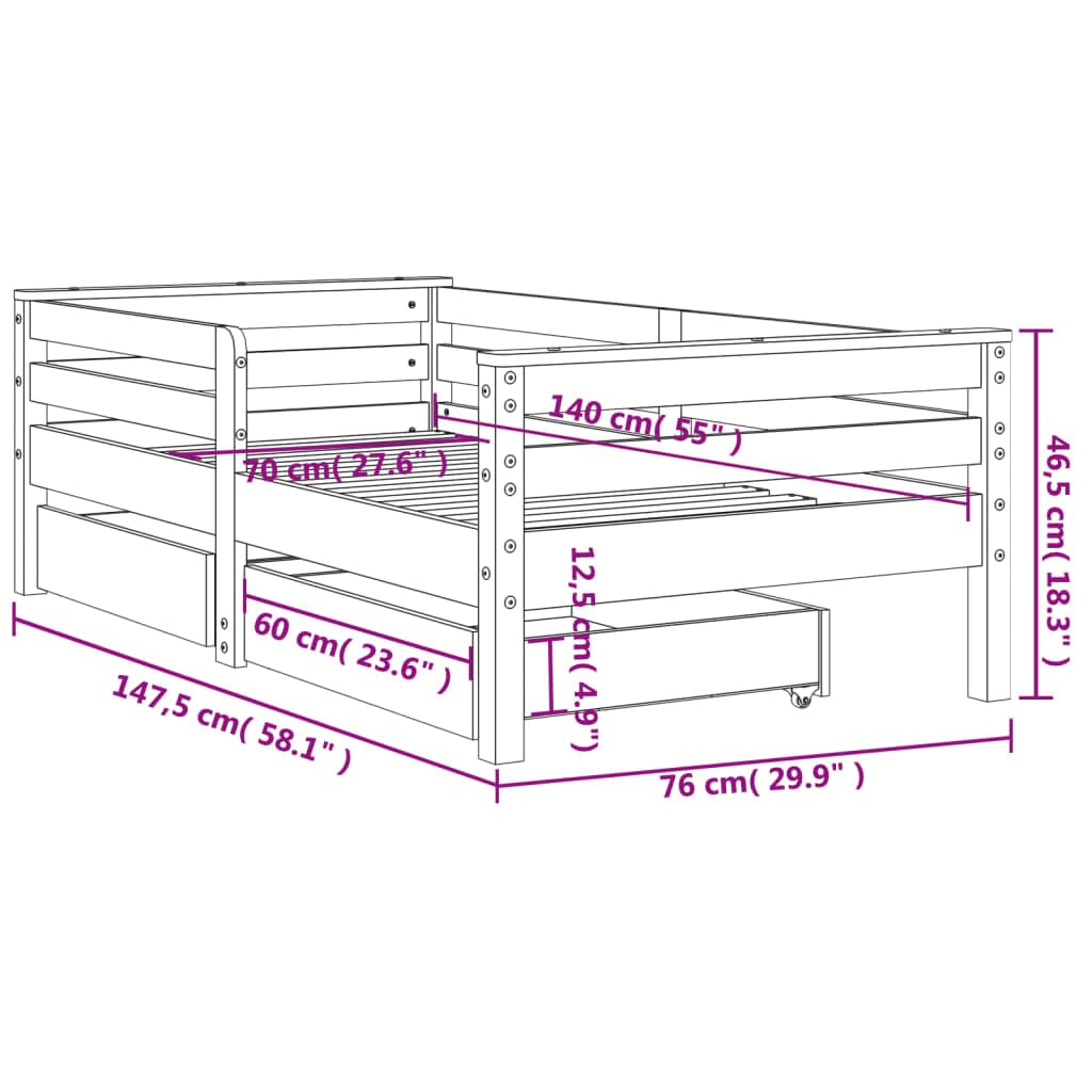 vidaXL Estructura de Cama para Niños con Cajones, Somier con Almacenaje, Cama Infantil, Mueble para Dormitorio, Madera de Pino 70x140 cm