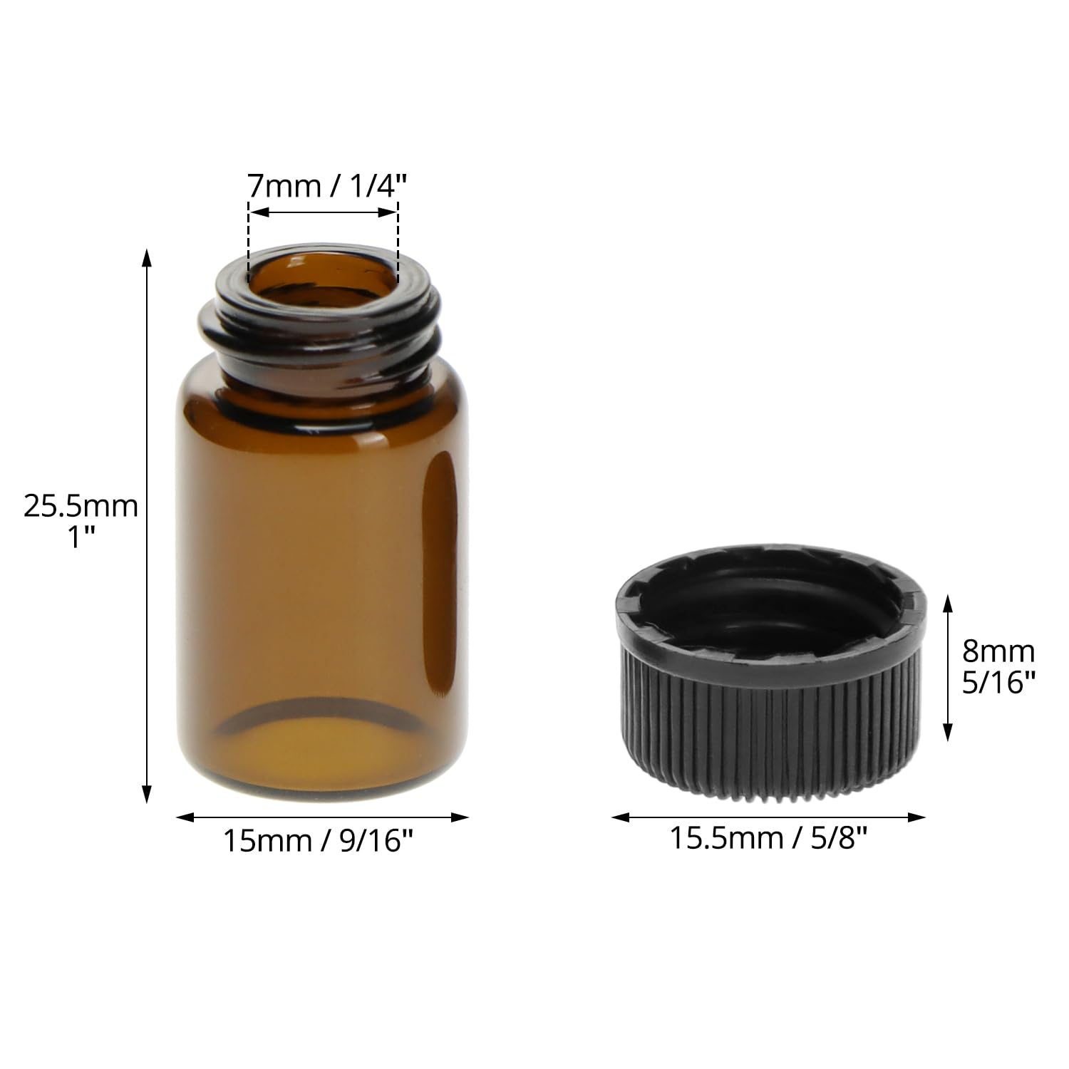 QWORK® 100 x 2 ml botella de vidrio marrón, botella de vidrio para aceites esenciales, perfecta para aceite esencial, masaje
