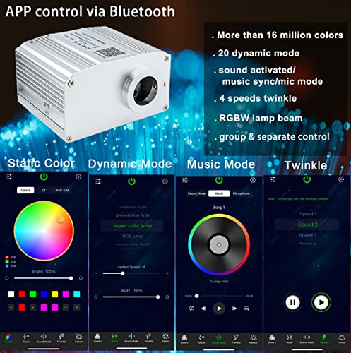 Image of AZIMOM Bluetooth Control 10W Twinkle Fiber Optic Star Lights Ceiling Light Kits with 450pcs*0.03in*9.8ft Strands Sound Activated RGBW APP / Remote Light Engine for Indoor Car Home Interior Decoration
