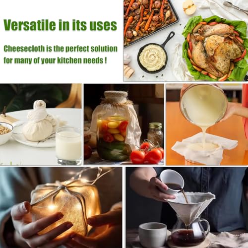 Image of 10 Pcs Cheese Cloths, SGS Tested 100% Unbleached Cotton, 20x20 Inch Grade 100 Reusable Cheese Cloth With Ultra-Fine Mesh, Reusable Muslin Cheesecloth for Straining,Juicing,Cooking Turkey, Baking