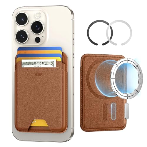 Image of ESR for MagSafe Wallet, 5 Card Holder with RFID Blocking, MagSafe Sticker Included, Slim Magnetic Wallet for iPhone 17e /17 /16 /15 /14 /13 /12 Series and Selected Samsung Devices, Not for 13 /12 Mini, Brown