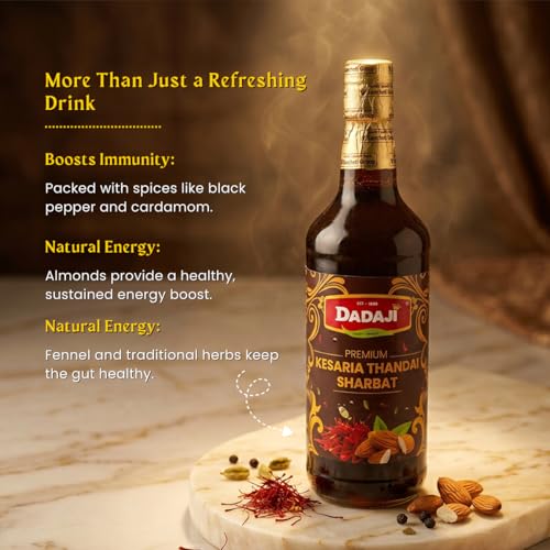 Image of Dadaji Kesaria Thandai Syrup | 750ml | Mixer for Kesaria Thandai Mocktails, Cocktails, Drinks & Juices | Summer Sharbat