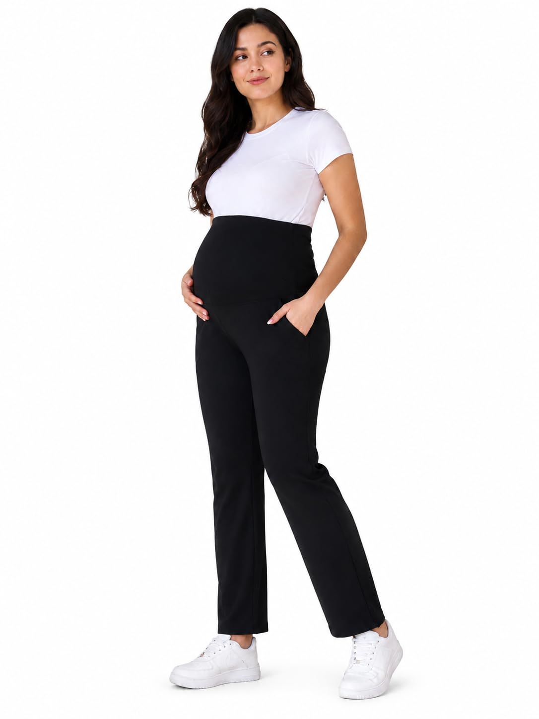 Women's Maternity Track Pants | Soft Cotton Pregnancy Pants with Over Belly Support | Stretchable Full Length Maternity Bottom Wear | Black-image-10