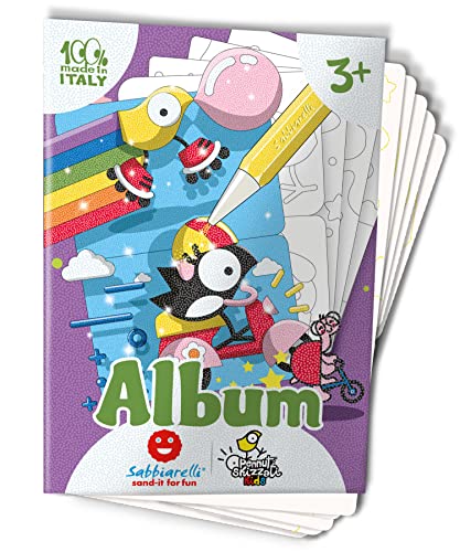Sabbiarelli Sand-it For Fun - Album Oiseaux Farfelus : 5 Feuilles Adhésives A5 pour Sand Art avec 7 Dessins d’Animaux à Colorier avec du Sable Coloré (NON...