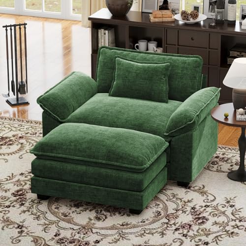 CDCASA 50'' Oversized Chair with Movable Ottoman, Chenille Comfy Cloud