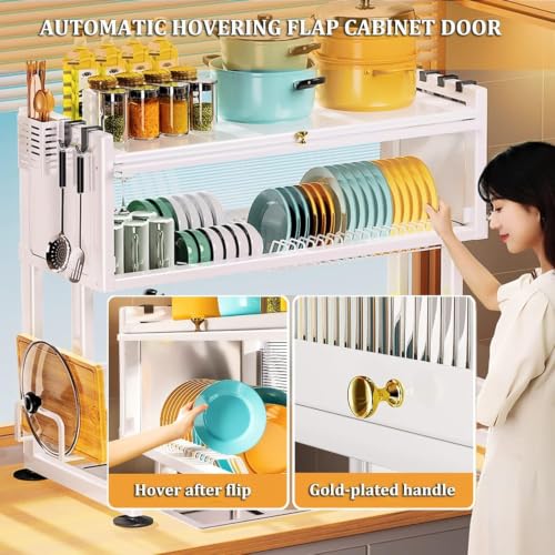 Image of Gvnd Over-The-Sink Dish Drying Rack with Dustproof Flip Cover Door | Multifunctional Adjustable Metal Kitchen Countertop Organizer (MULTI 1)