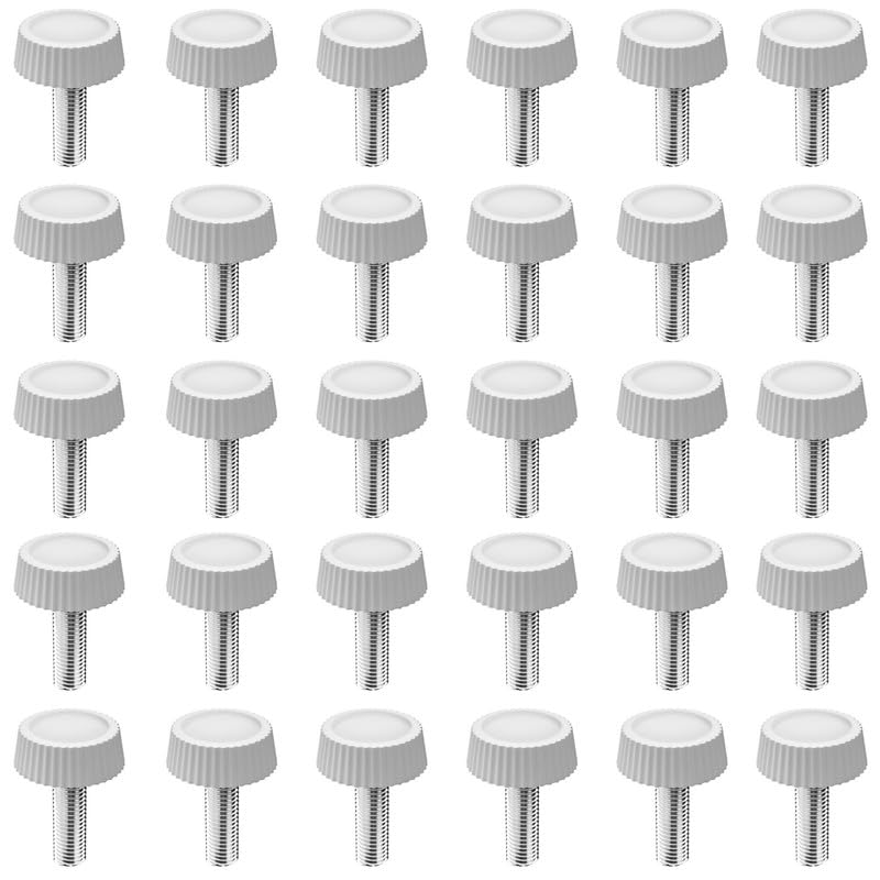 30Pcs Flat Knurled Thumb Screws for M6,Carbon Steel Hand Bolts,White Metric Male Thread Grip Knobs,16mm Knurled Thumb Screws,Fasteners for Furniture