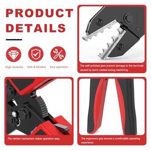 Image of Newdeli Wire Crimping Tool for Non Insulated Butt Wire Connectors - AWG 22-6 Ratchet Wire Crimper Tool Electrical Non Insulated Ring Terminals Ratcheting Crimping Plier Crimp Tool