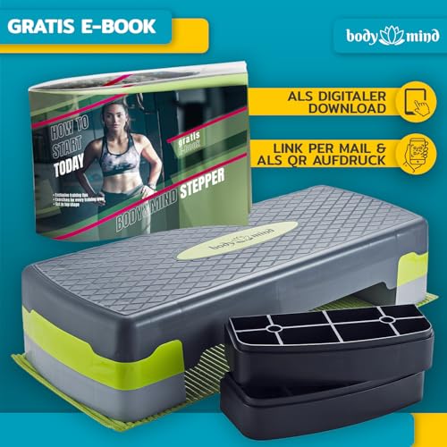 Body & Mind® Aerobic Steppbrett Elite 3-Stufen Stepper Step-Bench mit gratis Anti-Rutsch-Matte & exklusiven Trainings E-Book