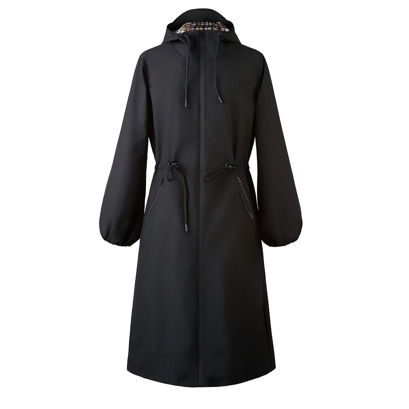 Generisch Trench Giacca da donna con cappuccio, giacca a vento per le mezze stagioni, elegante giacca a vento, giacca antipioggia, lunga impermeabile, trench per attività all'aperto, escursionismo