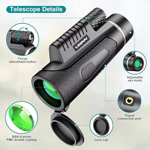 Auricase Teleskop monokularowy, 12X50 HD, wodoodporny BAK4 pryzmat Okulary okularowe, z klipsem do obserwacji ptaków, polowania, wędrówek, koncertu