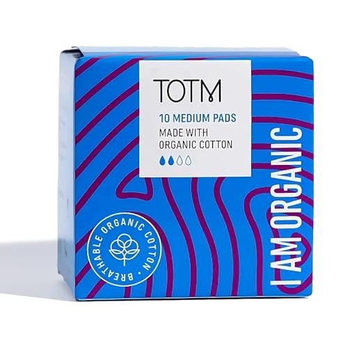 TOTM Organic Cotton Sanitary Pads with Triple-Layer Protection | Medium - Pack of 10 | Breathable Period Care with Secure Wings & Waterproof Backing | Sanitary Towels for Day & Night