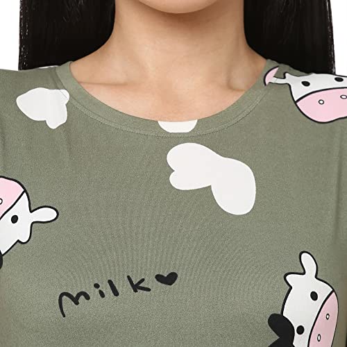 Image of Sweet Dreams Women Printed Round Neck Half Sleeve Poly Brush Top & Capri Set