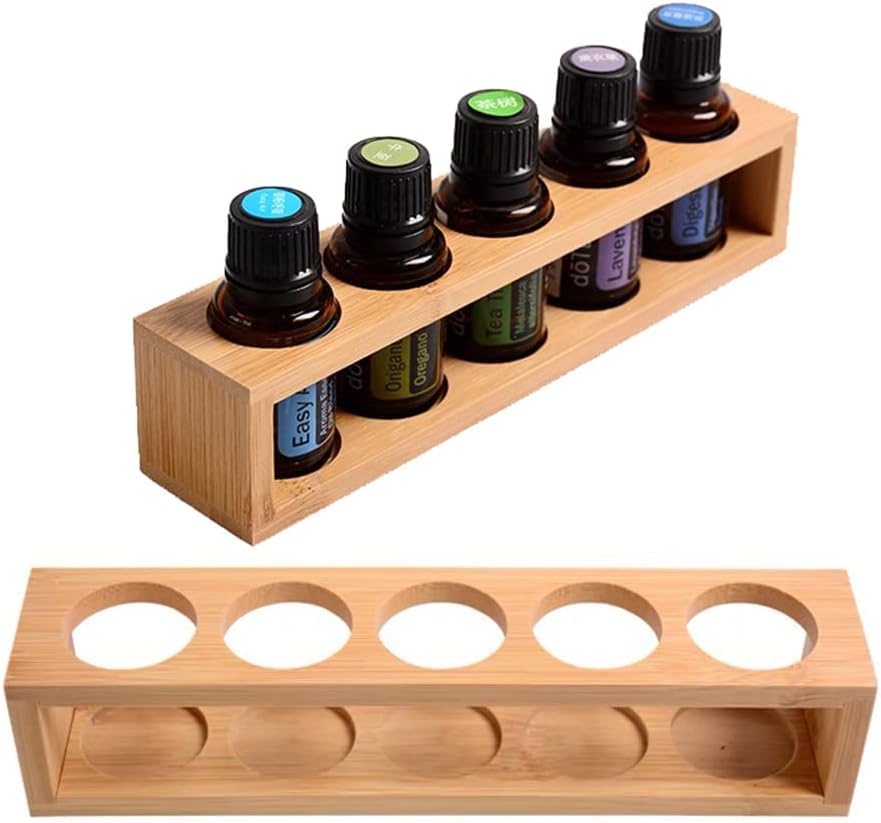 HOMEDANT Natural Wood Essential Oil Storage Rack for 5ml/10ml/15ml Bottles, 1-Tier Tabletop Aromatherapy Display Stand-image-4