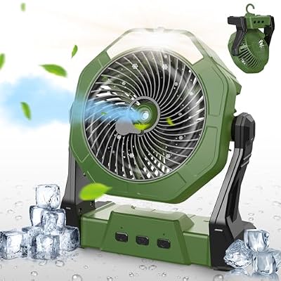 Ausic Portable Misting Camping Fan, 8" Outdoor Cooling Fan with LED Light, Water Spray, Hook, [Max 35H] Battery Operated Rechargeable Fan for Sports Sidelines, Patio, Beach, Tent, Travel
