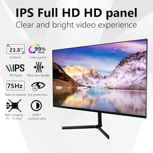 Image of 24 Inch Gaming Monitor, FHD 1080P IPS 75Hz AMD FreeSync, 99% sRGB Low Blue Light Flicker-Free Slim Narrow Bezel, HDMI VGA, Tilt & Wall Mountable for Gaming, Home Office, Laptop & Game Consoles