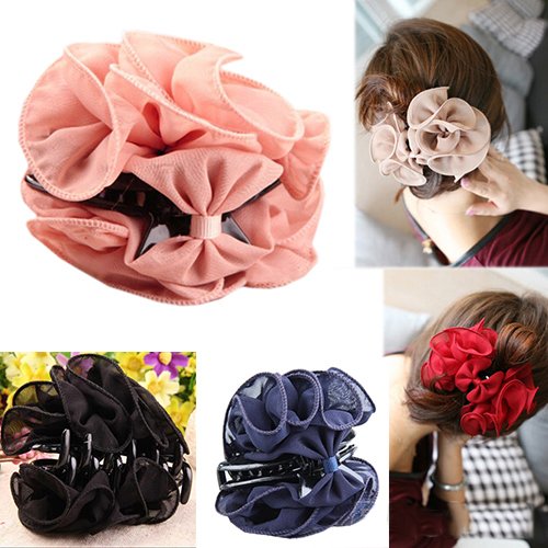 Bluelans Pack of 5 Women's Hair Clip Beautiful Korean Chiffon Rose Bow Hair Claw Clip Gorgeous Hair Accessory (5pcs (black,blue,beige,pink,red))