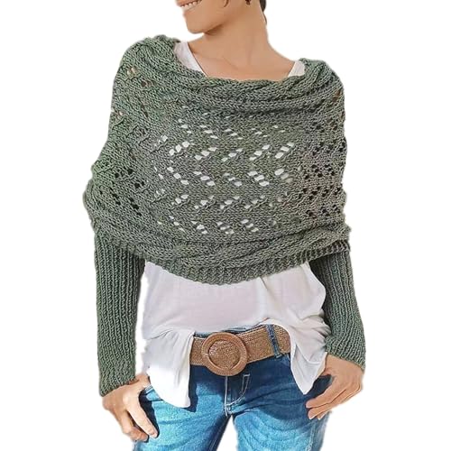 Himllauen Damen Schal mit Ärmeln Strick Y2K Multifunktionaler Schal mit Ärmeln für Damen Lange Warme Pulloverschal (Grün ONE Size)