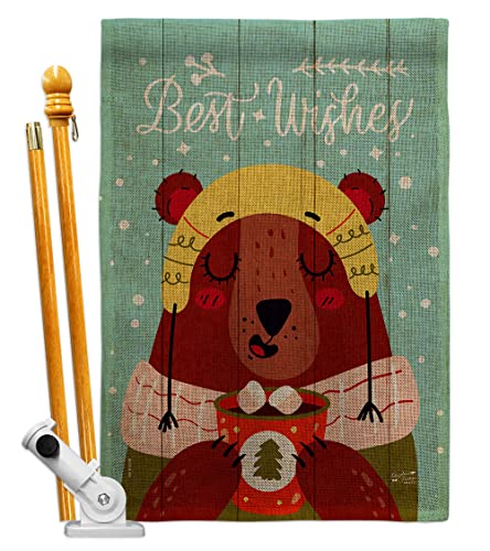 Angeleno Heritage Warm Bear Wishes House Flag Set Wintertime Winter Wonderland Snowflake Snowman Ice Skate Season Snow Decoration Banner Small Garden Yard Gift Double-Sided, Made in USA