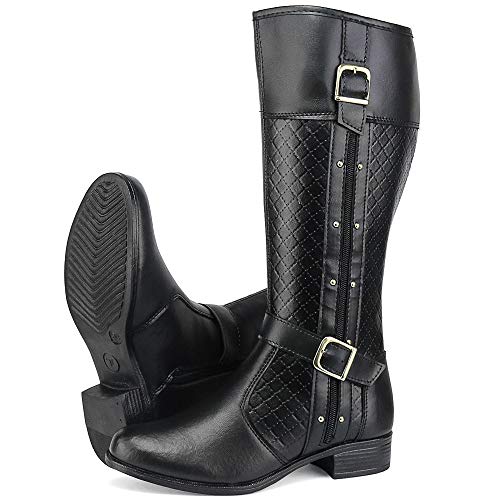 Kit 2 Pares de Bota Feminina Cano Longo com Bota Cano curto Sapatofran (35, PRETO-PRETO)